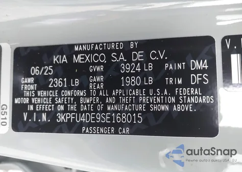 2025 Kia K4 Ex z USA, uszkodzony, nr VIN 3KPFU4DE9SE168015